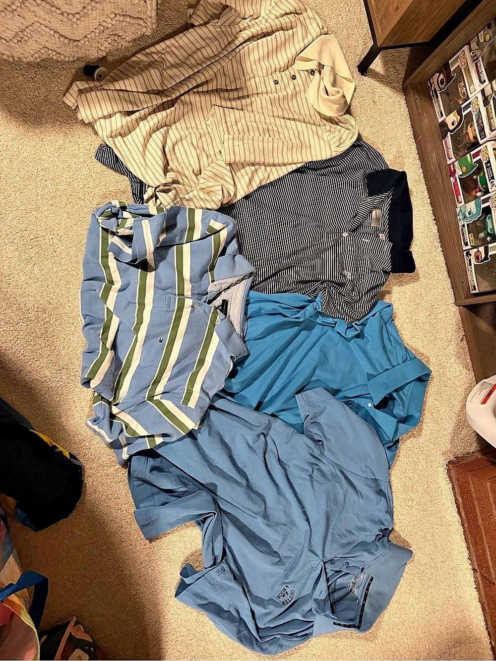 Men's XXL Blue & White Striped Shirt Lot 5 total polos